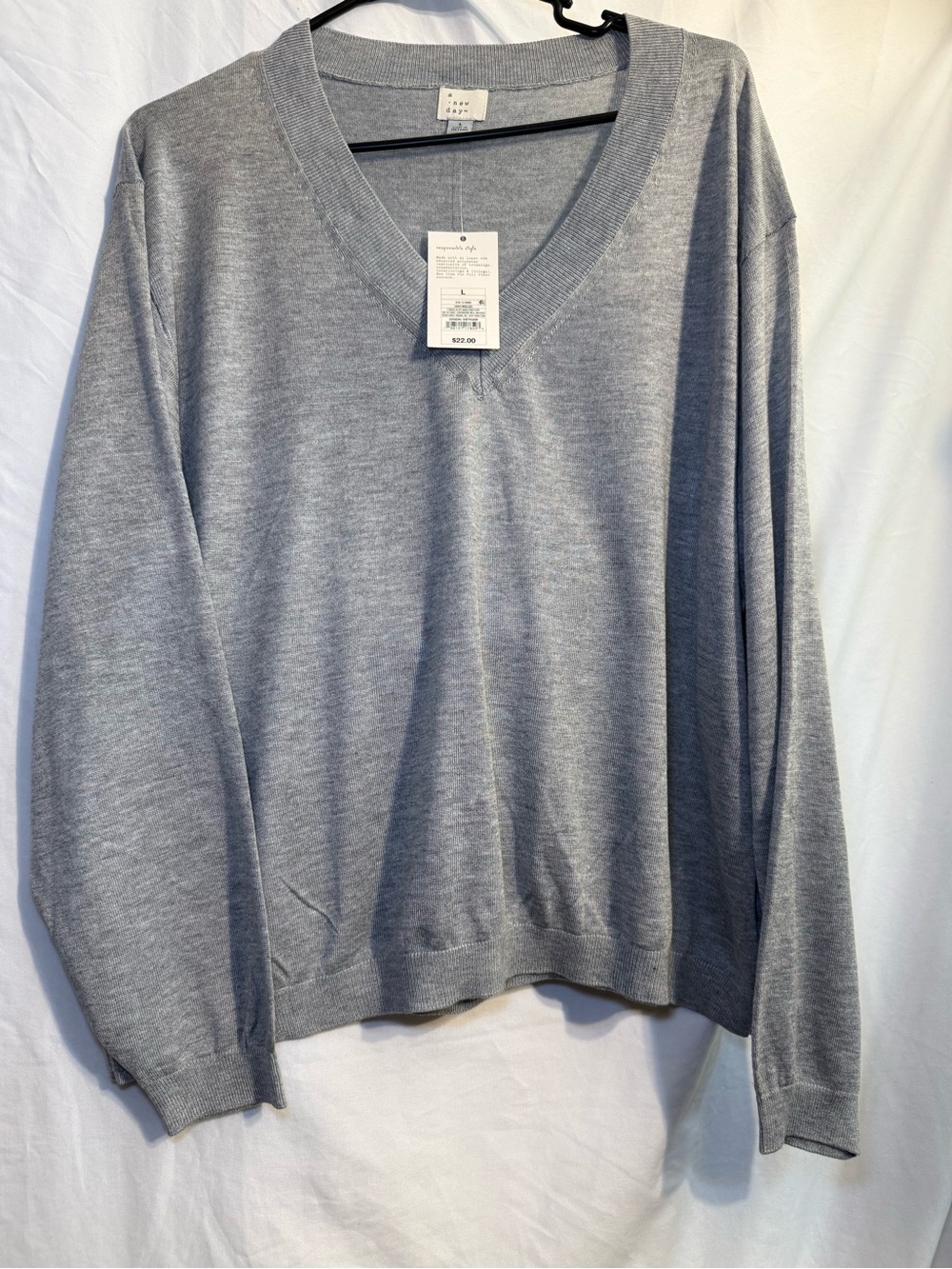 a new day Light Gray V-Neck Women's lightweight Sweater Top